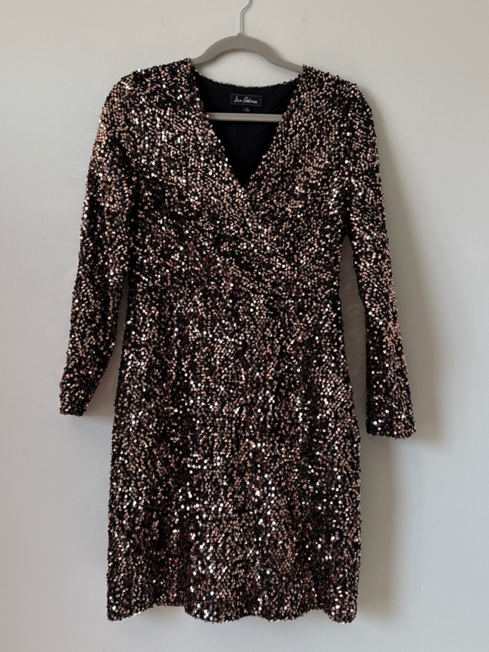 Sam Edelman bronze sequin long sleeve v-neck dress size 6